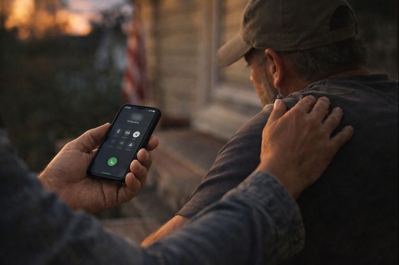 a person handing a lonely man a cell phone